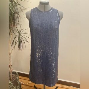 Carmen Marc Valvo Blue Sequin Sleeveless Shift Dress